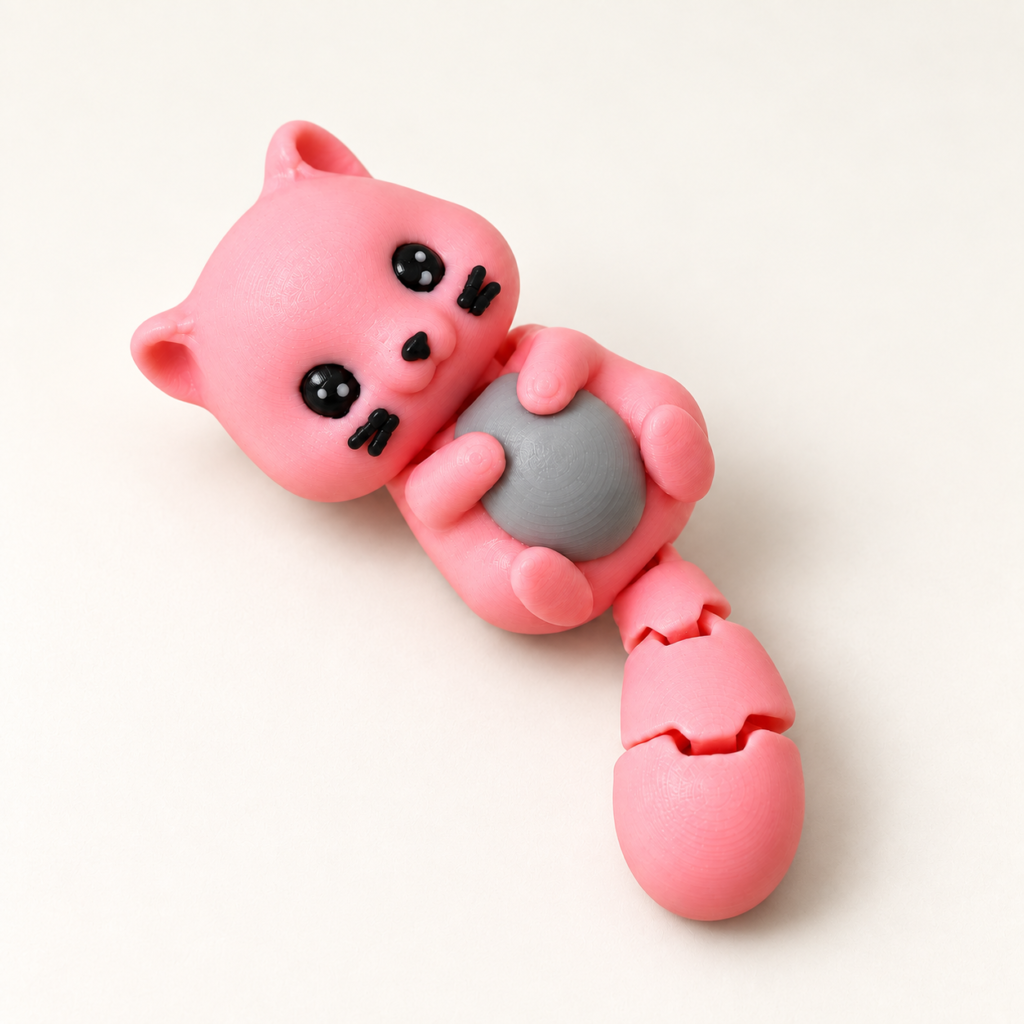 Zookies Pink Flexi Cat with Grey Ball, normal PLA finish, product view 1