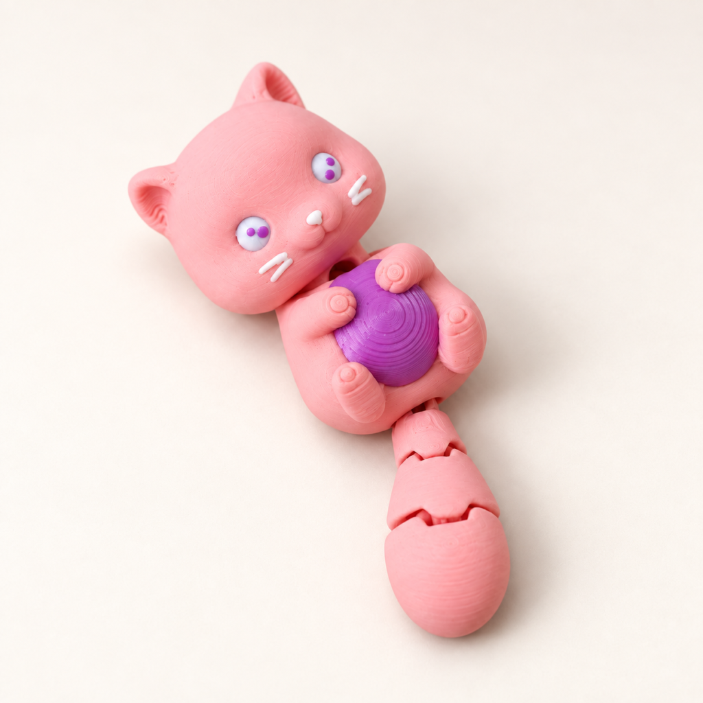 Zookies Pink Flexi Cat with Purple Ball, normal PLA finish, product view 1