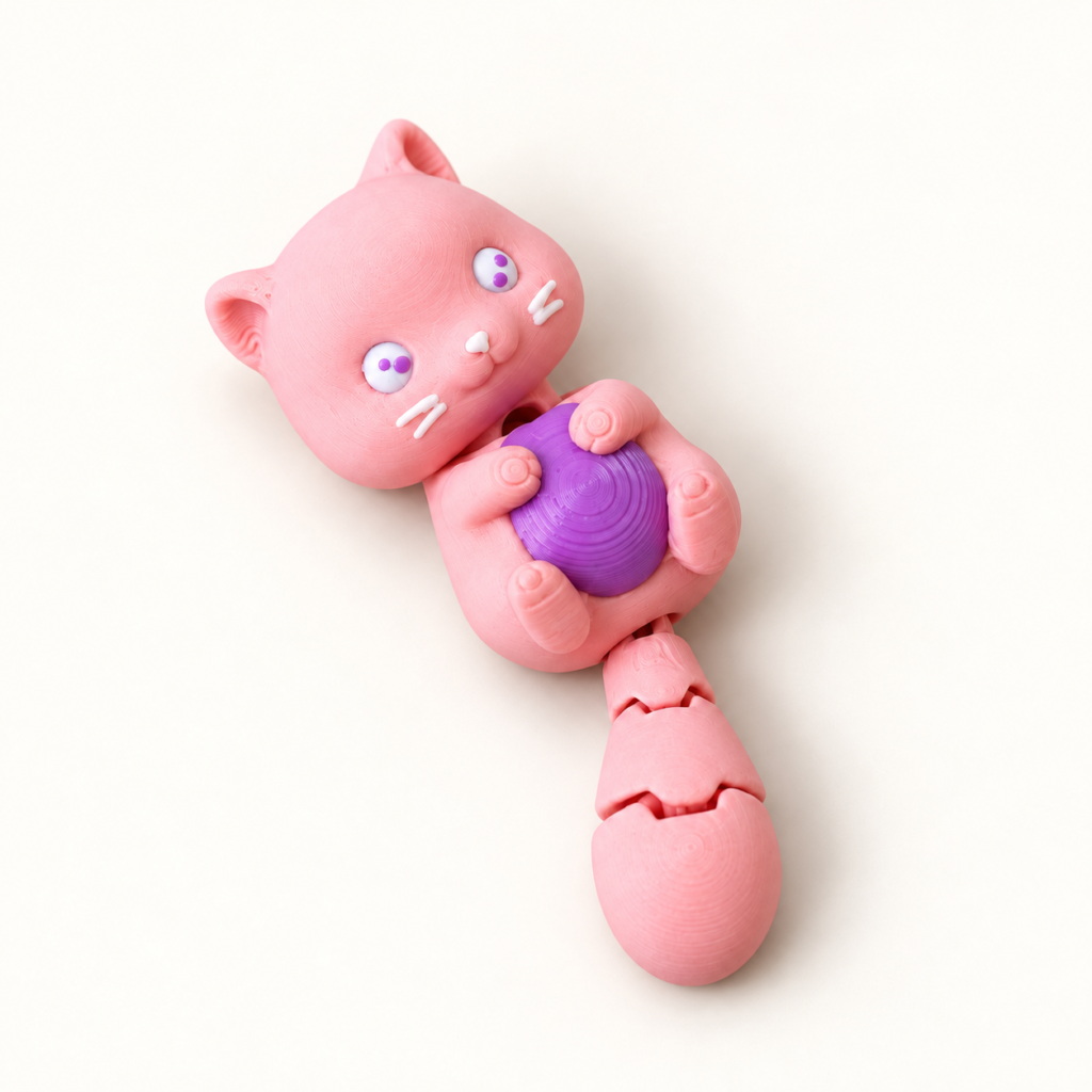 Zookies Pink Flexi Cat with Purple Ball, normal PLA finish, product view 2